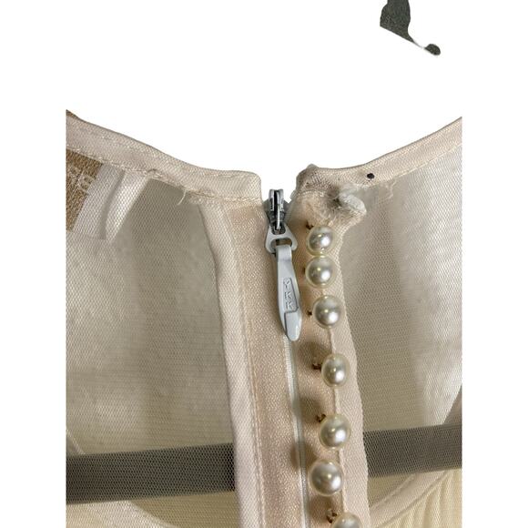 Bronx & Banco Paros Gown Silk Ruffle Hem Pearl Embellishments Bridal White Small - Picture 10 of 14